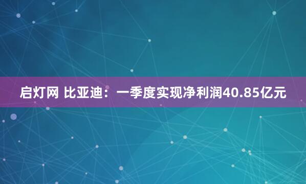 启灯网 比亚迪：一季度实现净利润40.85亿元